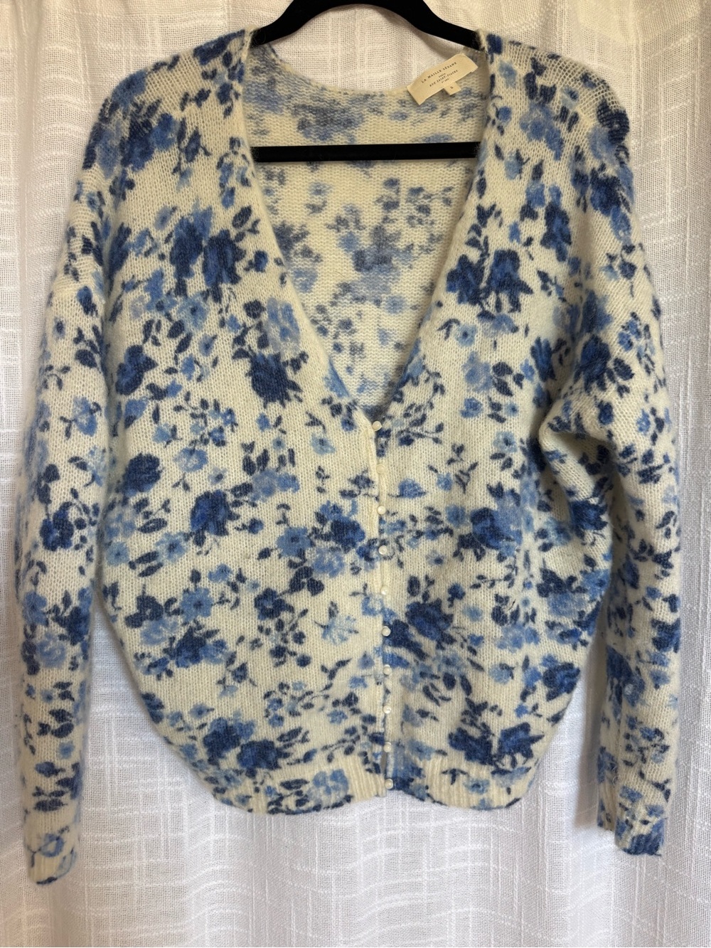 Sezane la Maille Blue Floral V-Neck Sweater Cardigan